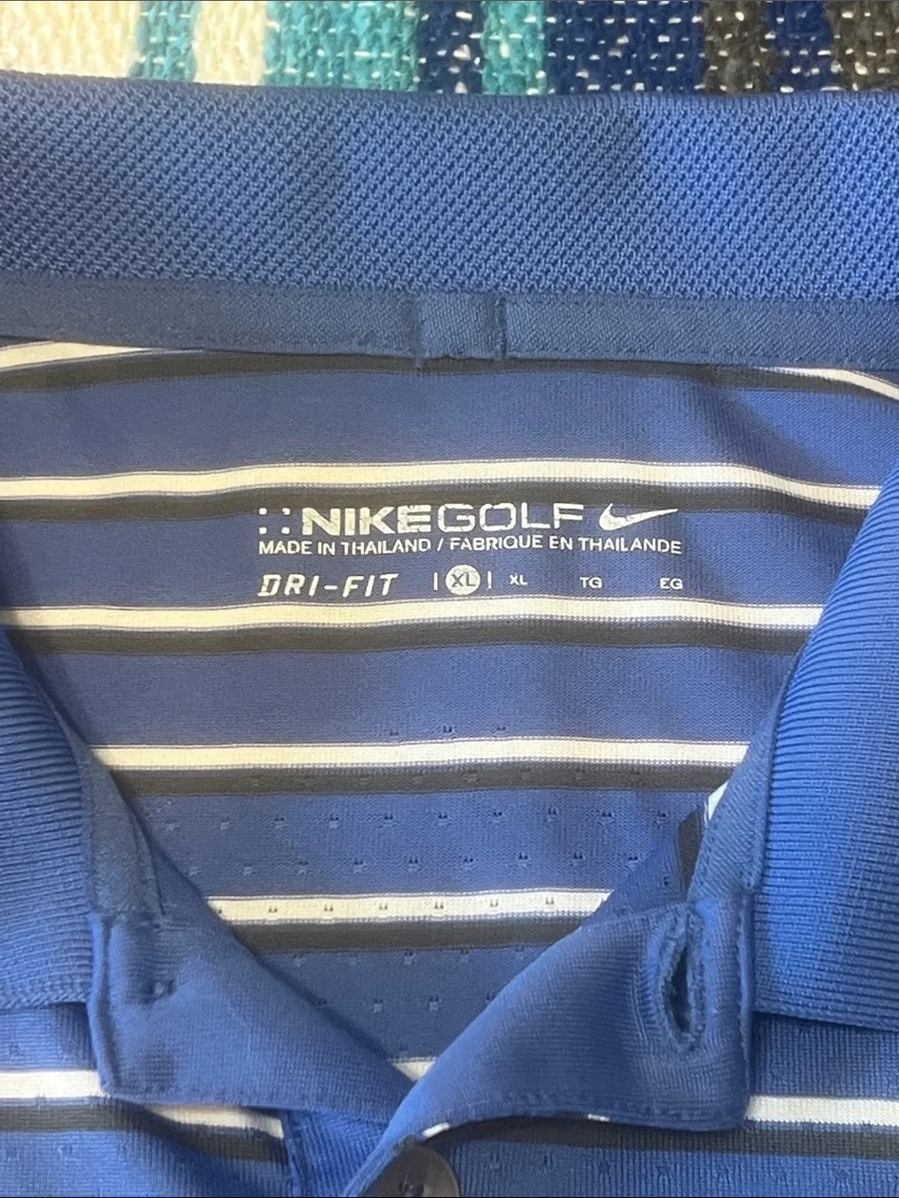 Nike Blue and White Striped Polo